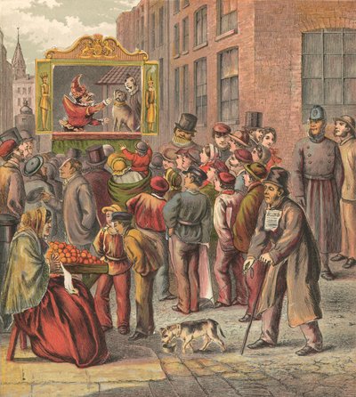 Punch og Judy viser på gaten av English School