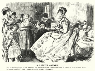 Punch-Karikatur: Eine schlaue Antwort - Viktorianische Sonntagsschulszene von English School