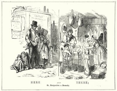 Punch tegneserie: Here and There, eller, Emigration a Remedy (gravering) av English School