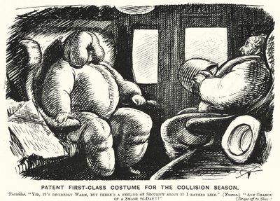 Punch tegneserie: Patent førsteklasses kostyme for kollisjonssesongen - sikkerhet på jernbanen (gravering) av English School
