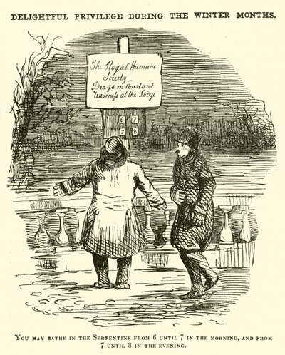 Punch tegneserie: Swimming in the Serpentine, Hyde Park, London av English School