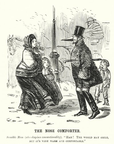 Punch tegneserie: The Nose Comforter - mann som beskytter nesen mot kulde (gravering) av English School