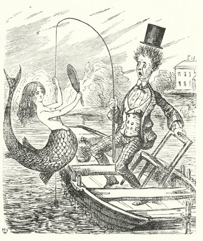 Punch tegneserie: fisker fanger en havfrue (gravering) av English School