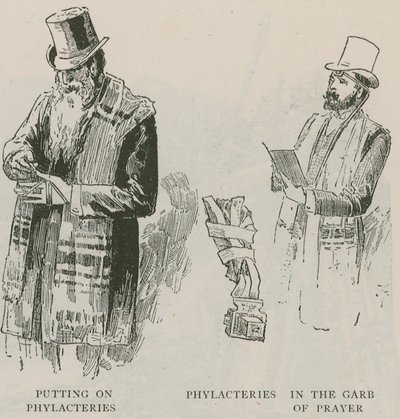 Anlegen von Gebetsriemen; Gebetsriemen im Gebetsgewand von English School