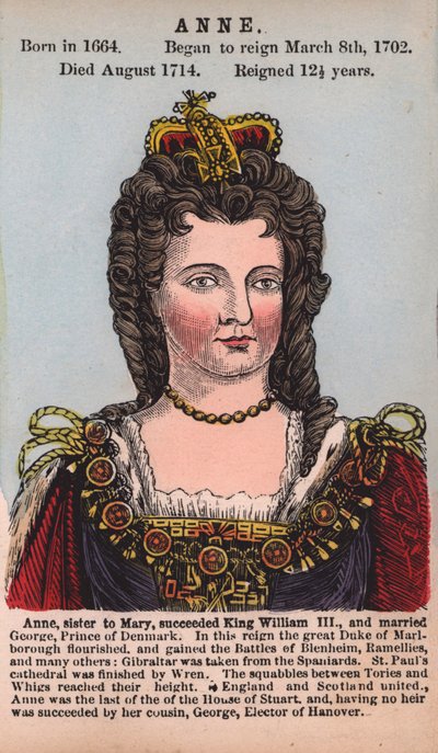Queen Anne (farget gravering) av English School