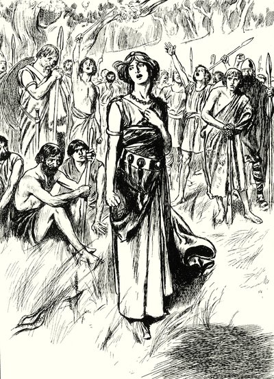 Dronning Boadicea og hennes soldater (litografi) av English School