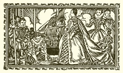Dronning Elizabeth I og Sir Walter Raleigh av English School