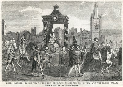 Dronning Elizabeth I på vei til byen for å takke for seieren over den spanske armadaen av English School