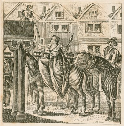 Dronning Elizabeth I mottar Bibelen fra en gutt, som viser sannheten, på vei til kroningen hennes av English School