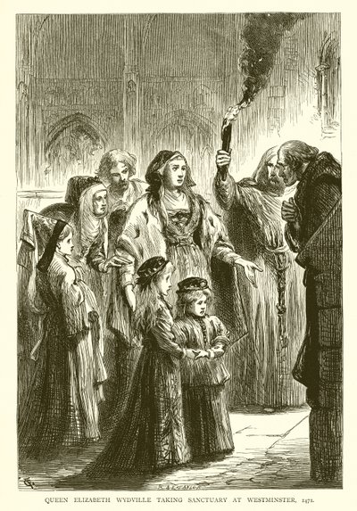 Dronning Elizabeth Wydville tar Sanctuary i Westminster, 1471 av English School