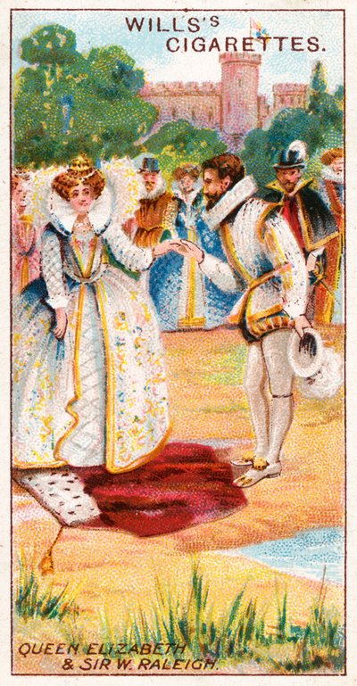 Dronning Elizabeth og Sir Walter Raleigh av English School