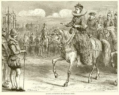 Dronning Elizabeth ved Tilbury Fort av English School
