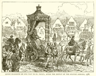 Dronning Elizabeth på vei til St. Pauls, etter nederlaget til den spanske armadaen, 1588 av English School