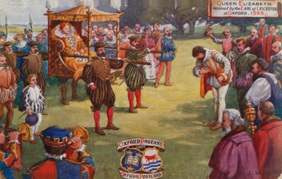 Dronning Elizabeth mottatt av jarlen av Leicester i Oxford, 1566 av English School