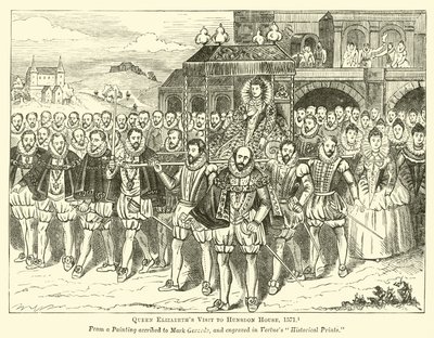 Dronning Elizabeths besøk til Hunsdon House, 1571 av English School