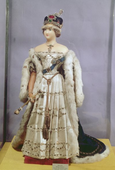 Dronning Victoria (1819-1901) dukke kledd i kroningskappene sine, ca. 1840 (voks) av English School