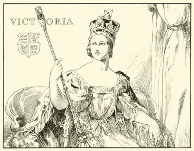 Dronning Victoria (After the Coronation Portrait av Sir George Hayter) (blekk på papir) av English School