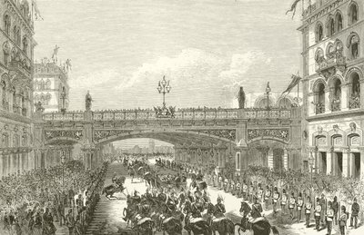 Dronning Victoria åpner Holborn Viaduct, 1869 av English School