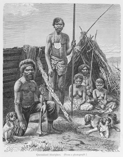 Queensland aborigines, gravert fra et fotografi av E. Krell, fra 