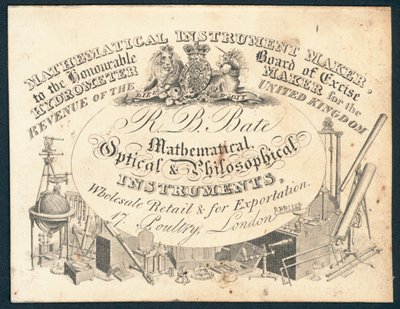 R B Bate, matematiske, optiske og filosofiske instrumenter, handelskort av English School