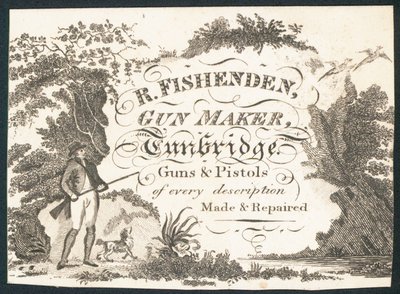 R Fishenden, våpenmaker, handelskort av English School