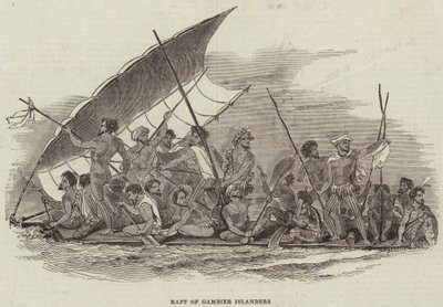 Flåte av Gambier Islanders (gravering) av English School