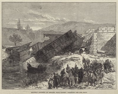 Jernbaneulykke i Antibes, nær Cannes, drar for de døde (gravering) av English School