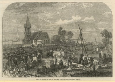 Jernbanearbeider på Old St. Pancras kirkegård (gravering) av English School