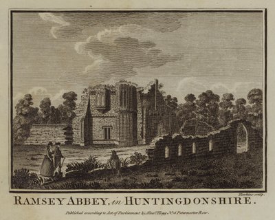 Ramsey Abbey, i Huntingdonshire (gravering) av English School