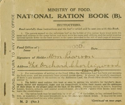Rasjonsbok for William Pearson, Chorleywood, Hertfordshire, 1919 (trykk) av English School