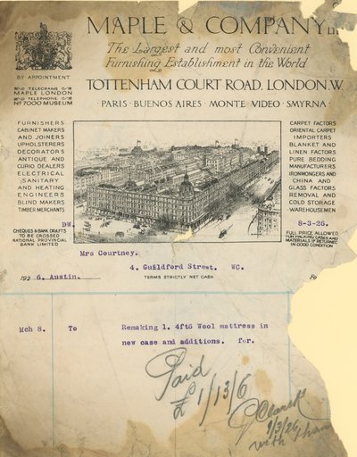 Kvittering for Maple & Company Ltd av English School