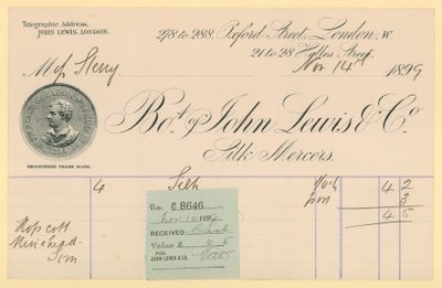 Kvittering fra John Lewis & Co., 14. november 1896 av English School