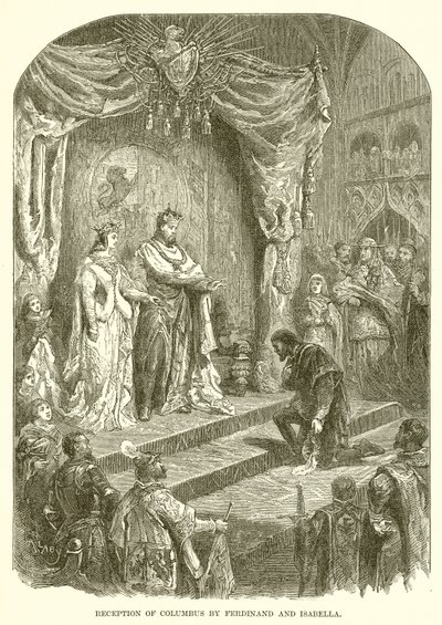 Mottakelse av Columbus av Ferdinand og Isabella av English School