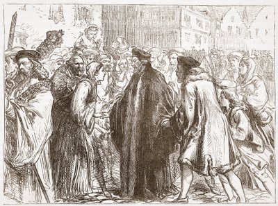 Mottakelse av John Huss i Nürnberg, illustrasjon fra The History of Protestantism av James Aitken Wylie (1808-1890), pub. 1878 av English School