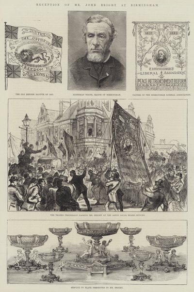 Mottakelse av Mr John Bright i Birmingham (gravering) av English School