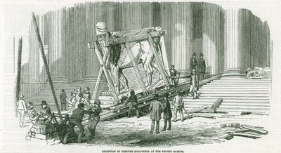 Mottak av Nineveh-skulpturer på British Museum (gravering) av English School