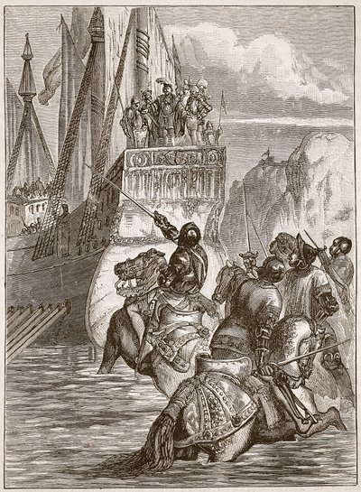 Mottakelse av keiser Sigismund, illustrasjon fra Cassells Illustrated History of England (sepiafoto) av English School