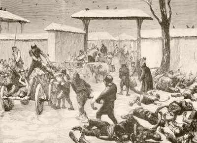 Gjenopprette de døde etter beleiringen av Plevna, Bulgaria i 1877 (litho) av English School