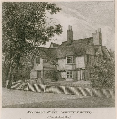 Rectorial House i Newington Butts, Southwark, London, fra sørøst av English School