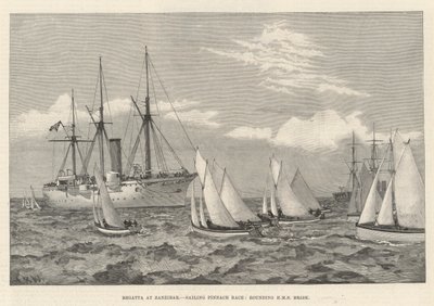 Regatta på Zanzibar, Sailing Pinnace Race, runding av HMS Brisk (gravering) av English School