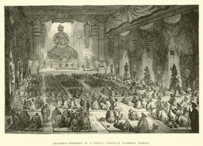 Religiøs seremoni i et kinesisk lamaseri, buddhistisk tempel av English School