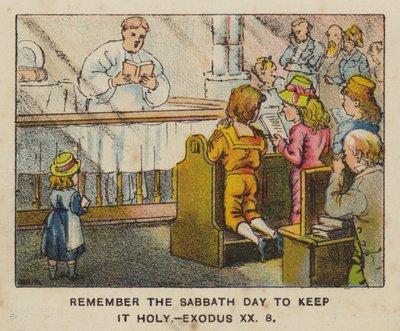Husk sabbatsdagen for å holde den hellig, Exodus XX 8 (farge litho) av English School