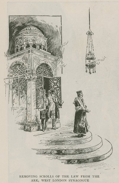 Fjerner lovens ruller fra arken, West London Synagogue av English School