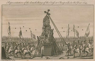 Representasjon av rivingen av korset i Cheapside i år 1643 av English School