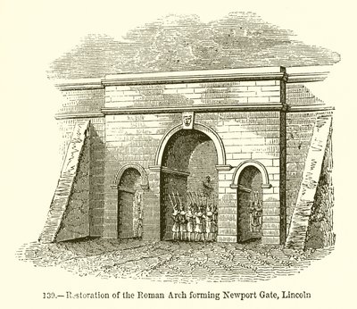 Restaurering av den romerske buen som danner Newport Gate, Lincoln av English School