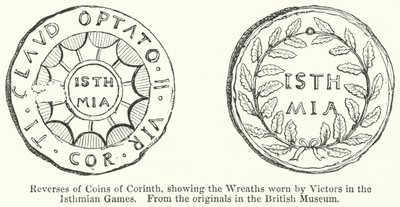 Reverser av Coins of Corinth, som viser kransene båret av Victors i Isthmian Games (gravering) av English School
