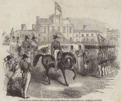 Gjennomgang av det ærede artillerikompani, av Hans Kongelige Høyhet Prins Albert, generalkaptein og oberst (gravering) av English School