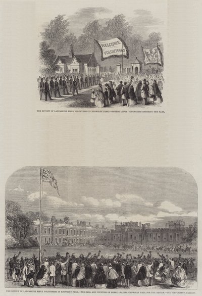 Gjennomgang av Lancashire Rifle Volunteers i Knowsley Park (gravering) av English School