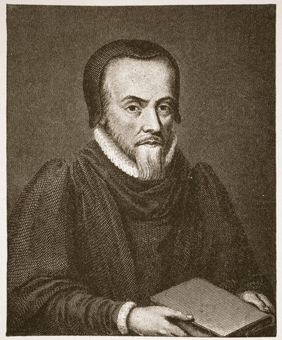 Richard Hooker, illustrasjon fra The Church of England: A History for the People av H.D.M. Spence-Jones, pub. ca. 1910 (sepia-bilde) av English School