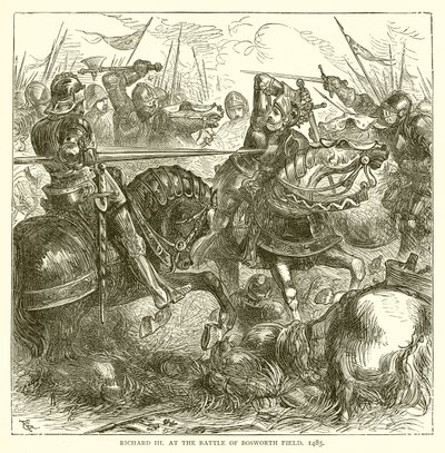 Richard III i slaget ved Bosworth Field, 1485 av English School